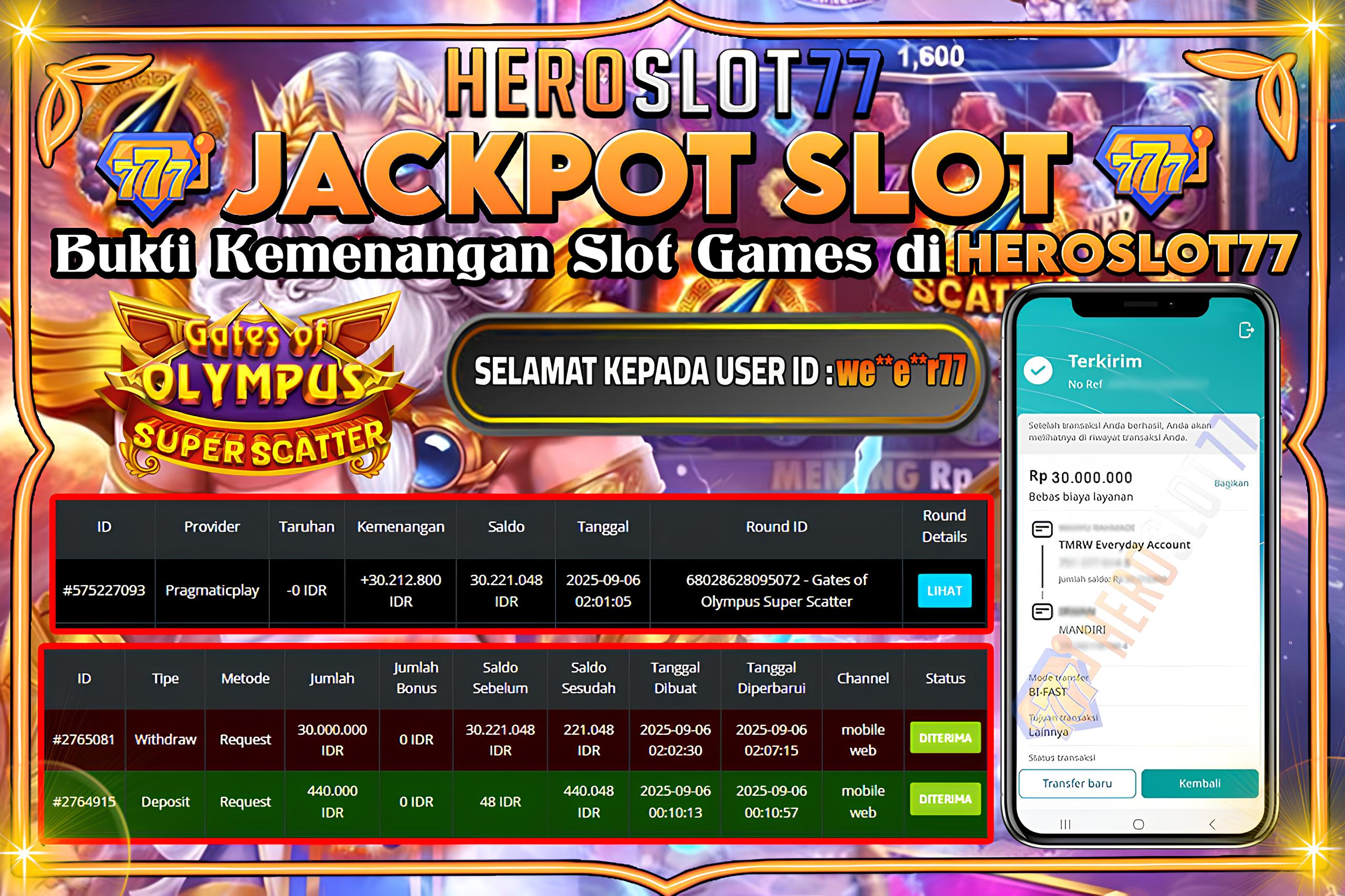 HEROSLOT77 JACKPOT GATES OF OLYMPUS SUPER SCATER Rp30.000.000,- LUNAS!!!